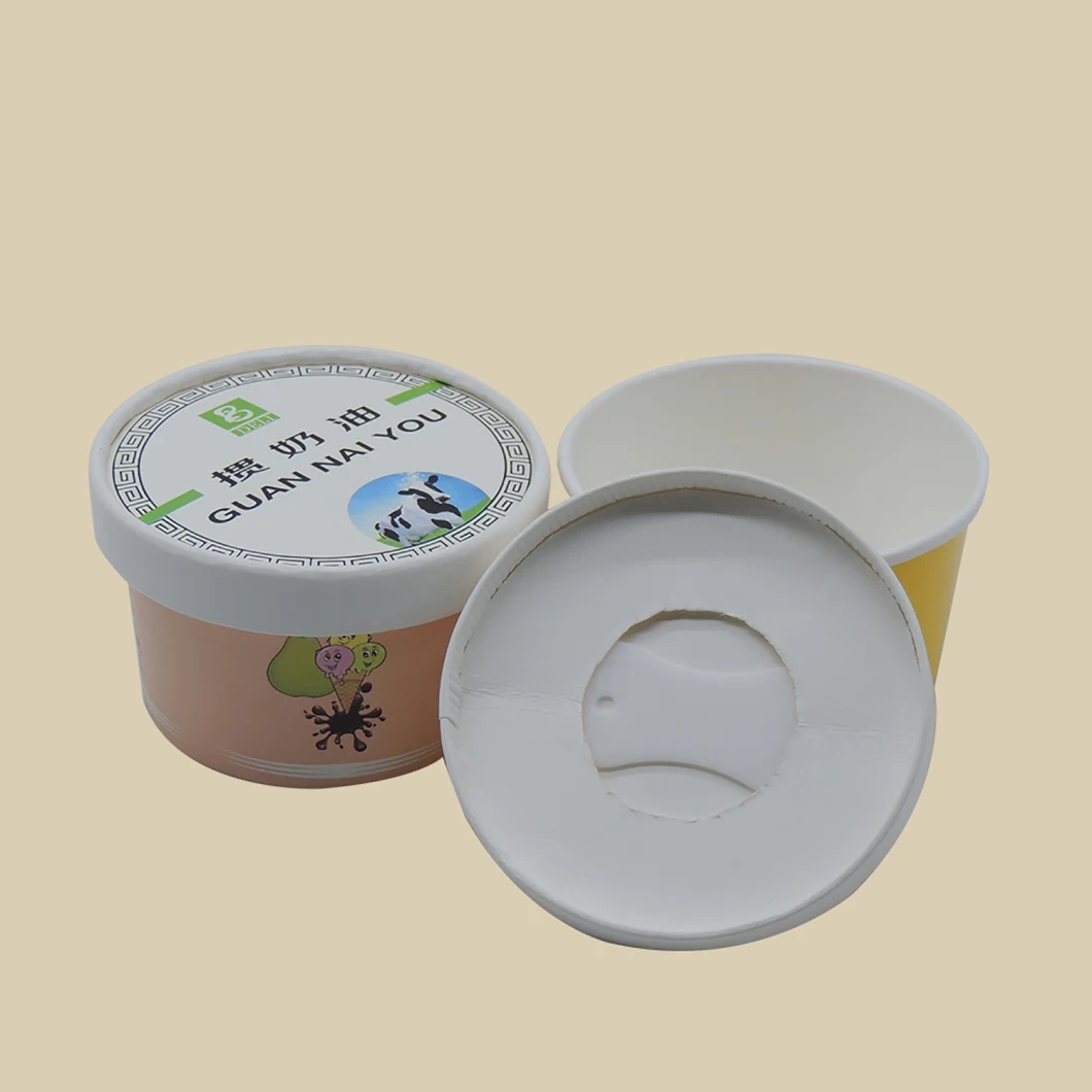 PE Coating Ice Cream Container Paper Cup with Lid