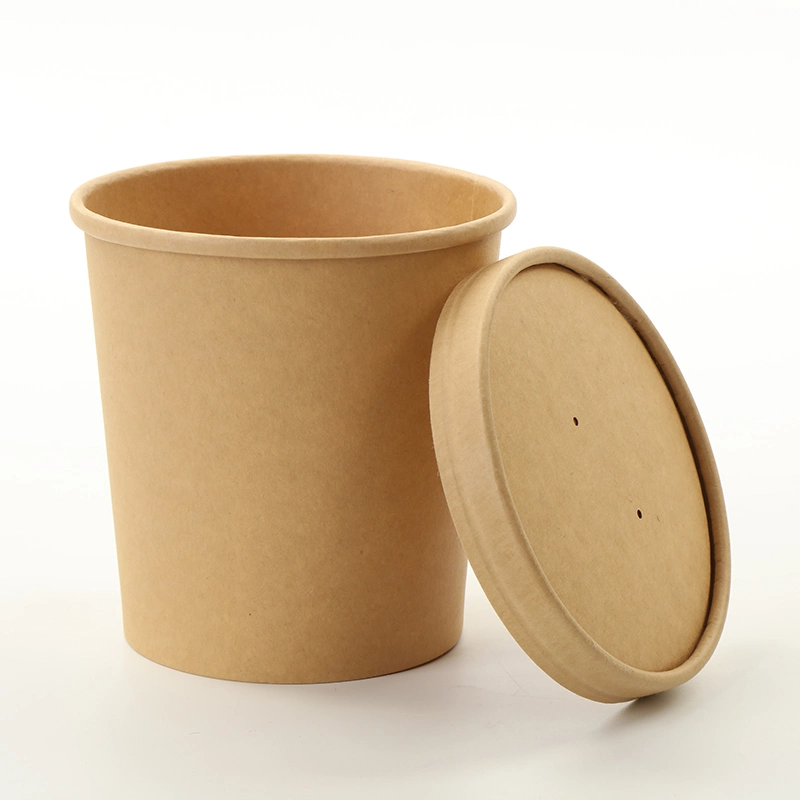 Eco-Friendly Kraft Manufactured Kraft Paper Soup Cups with Lids