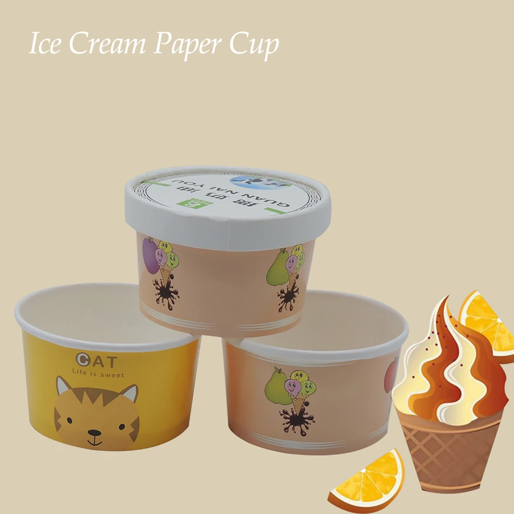 PE Coating Ice Cream Container Paper Cup with Lid