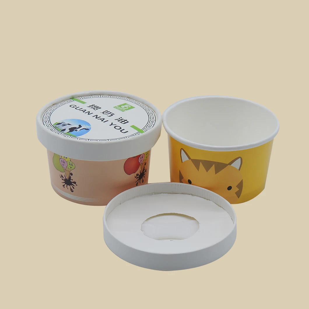 PE Coating Ice Cream Container Paper Cup with Lid