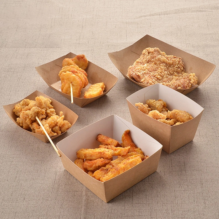 Biodegradable Boat Tray Greaseproof Kraft Paper Fast Food Snack Tray