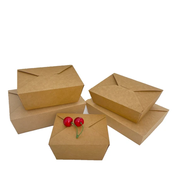 Envases de comida rápida para llevar, caja de ensalada, restaurante, cajas de almuerzo de papel Kraft marrón desechables recicladas con tapa