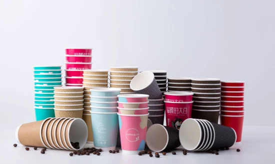 Tazas de café de papel de doble pared con tapa impresas personalizadas de alta calidad de 4 oz, 7 oz, 8 oz, 10 oz, 12 oz, 16 oz