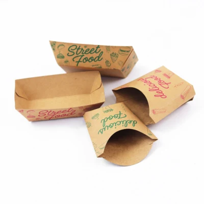 Caja de embalaje para llevar, bandeja de barco de comida, papel de 230GSM, papel recubierto de cera, bandeja de caja de papel Kraft de 15-20 días