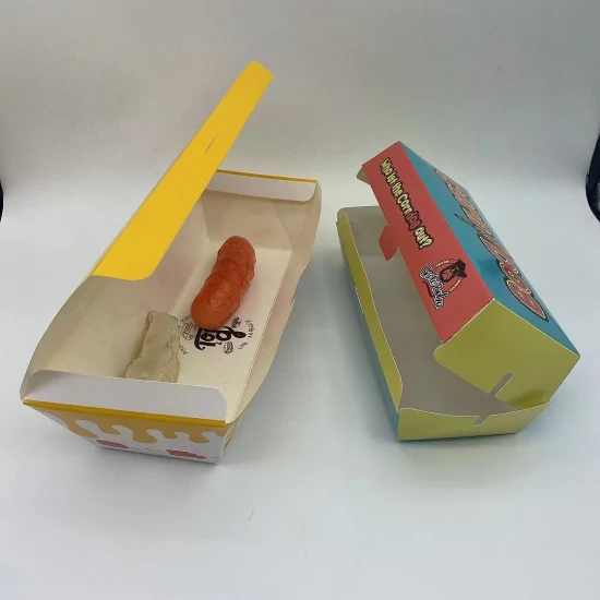 Bandejas de comida de papel Kraft Hotdog respetuosas con el medio ambiente con logotipo