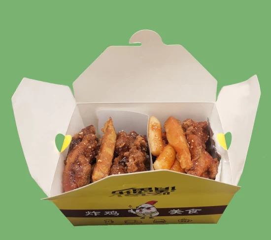 Comida personalizada desechable Togo Papel Kraft Marrón Restaurante chino Sacar cajas para empaque de pollo
